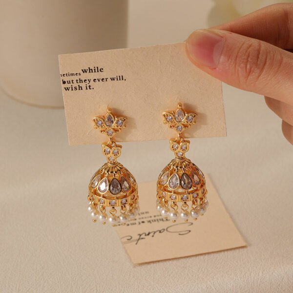 E011: Earrings with Micro-inlaid Cubic Zirconia, Wind Chimes and Pearls