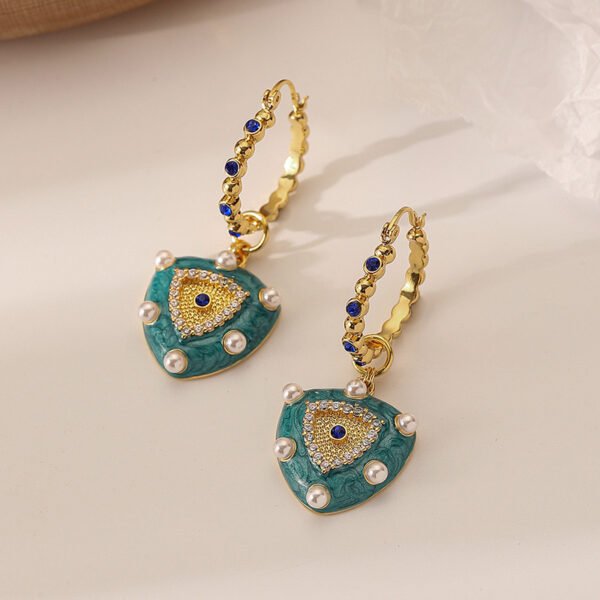 E014: Heart-shaped Pendant Enamel Earrings