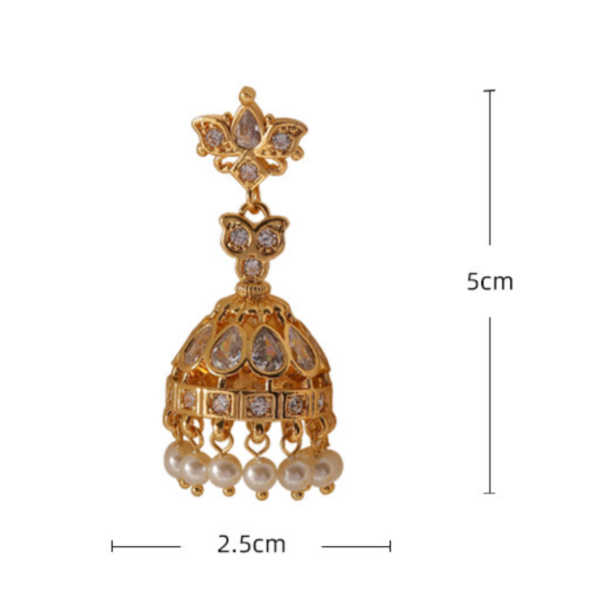 E011: Earrings with Micro-inlaid Cubic Zirconia, Wind Chimes and Pearls - Image 3