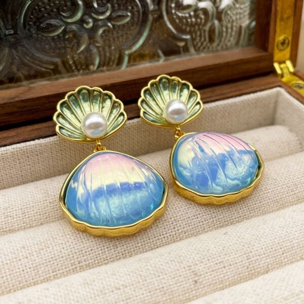 E012: Colorful Glazed Shell Pearl Earrings