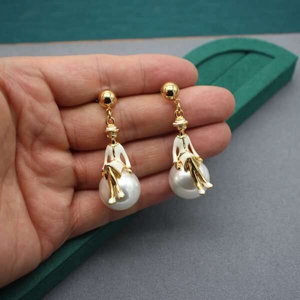 E019: Pearl Ballerina Girl Earrings - Image 3