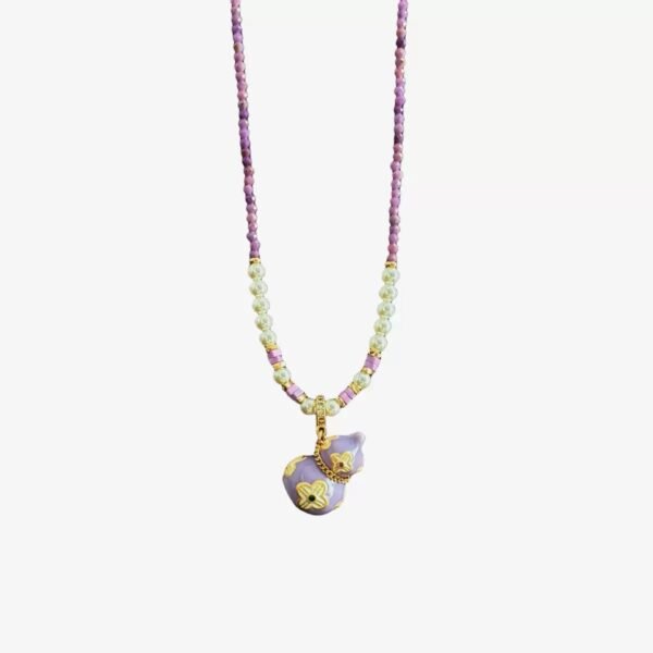 N002: Enamel Drop Oil Clover and Gourd Beaded Necklace